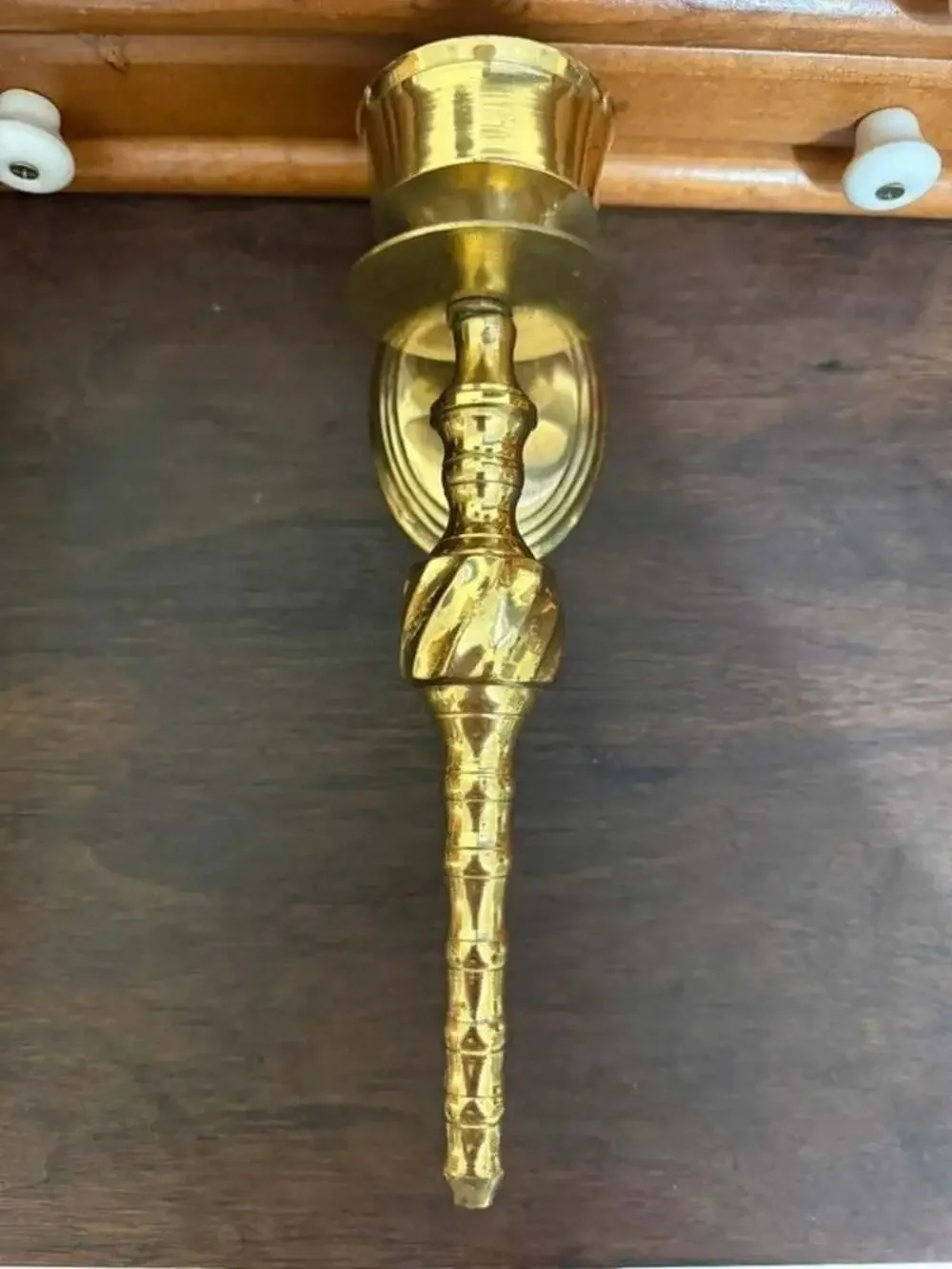 Pair of Vintage Solid Brass Wall Sconce Candle Holders with Swirl Detail